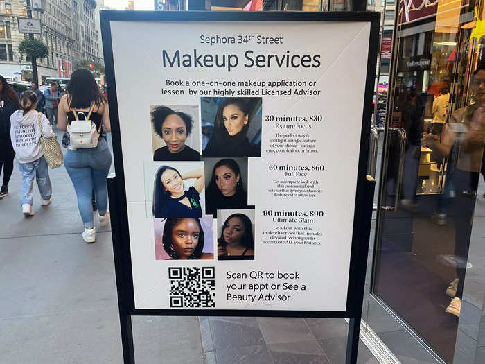 As I approached the entrance to Sephora, I noticed a sign that advertised the location