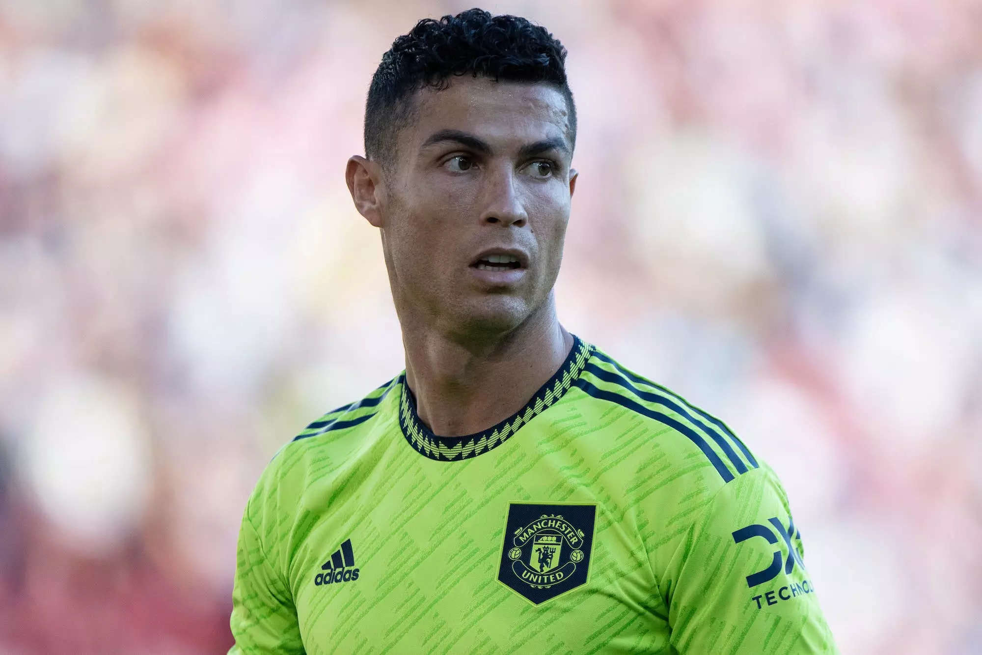 Cristiano Ronaldo of Manchester United looks on during the Premier League match between Brentford FC and Manchester United at Brentford Community Stadium.