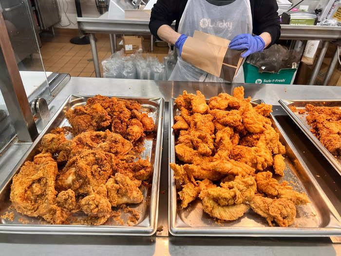 I bought a fried breast and thigh from each grocery store.