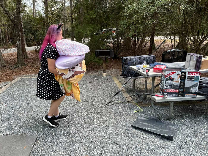 Once I got a feel for the campsite, I lugged all of my stuff over to the picnic table.