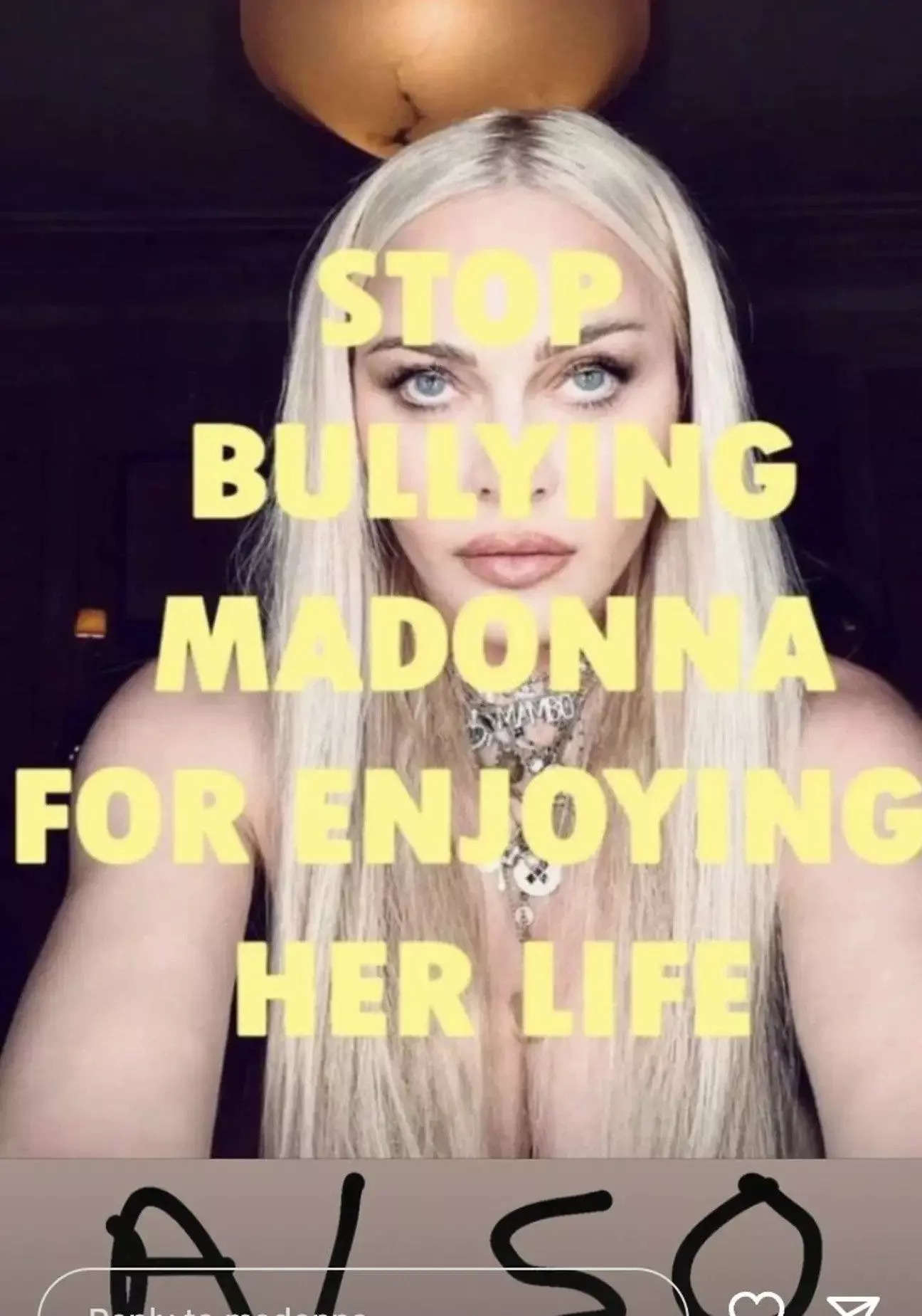 Madonna with "Stop Bullying" text over her face