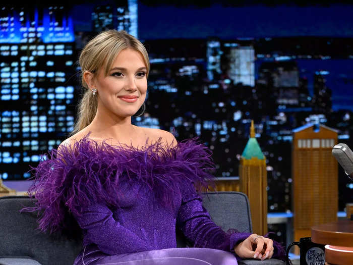 Brown also knows how to play with bright colors. For an appearance on "The Tonight Show Starring Jimmy Fallon" in May, she donned an all-purple look with feathers.