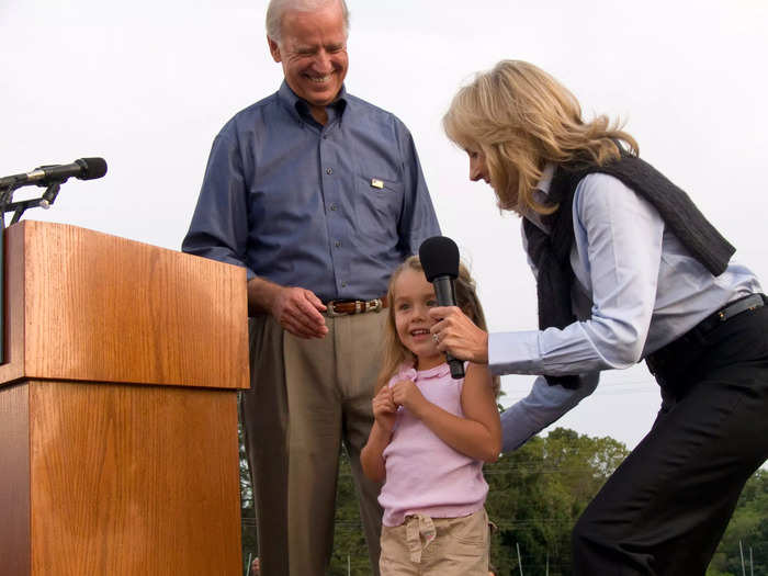 On the campaign trail in 2008, Natalie Biden joined the vice presidential candidate onstage.