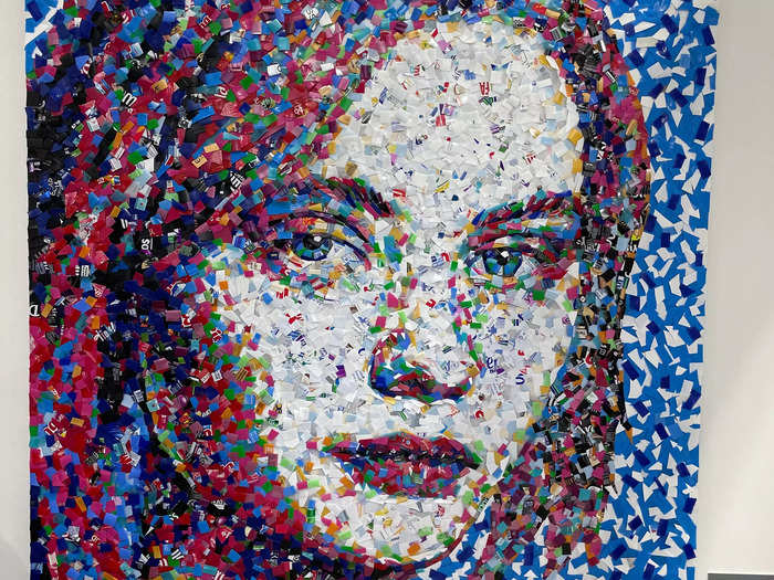 Art conveying environmental or social messages is everywhere. This portrait is made from pieces of plastic waste.