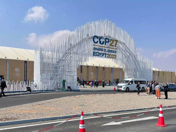 The entrance to the United Nations climate summit, known as COP27, drew thousands of visitors.