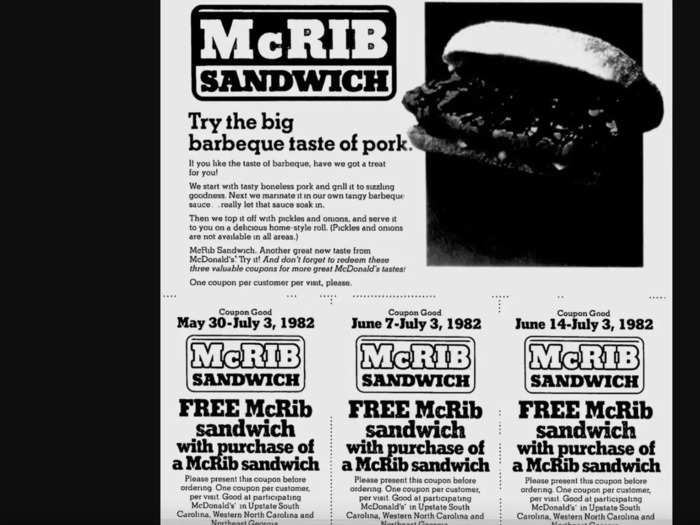 The McRib was born in 1980 and debuted at McDonald