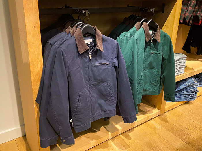 There was a collection of fall and winter jackets for sale, like these Wallace & Barnes canvas work jackets that were $198.