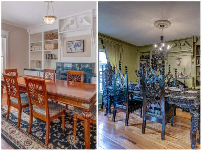 Fleetwood also swapped out standard dining room furniture with dark and creepy pieces.