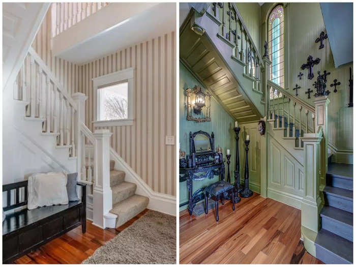 While the staircase at the entrance of the property was originally white, Fleetwood painted it green after purchasing the property.