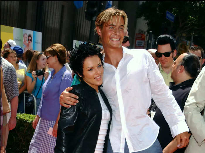 Erik von Detten and Crystal Harris posed together in their contrasting premiere outfits.