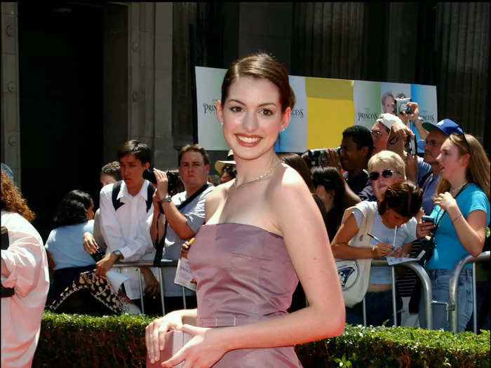 When "The Princess Diaries" premiered 21 years ago, Anne Hathaway hit the red carpet in a strapless midi dress.