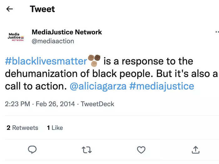 2013: The first #BlackLivesMatter tweet is posted.