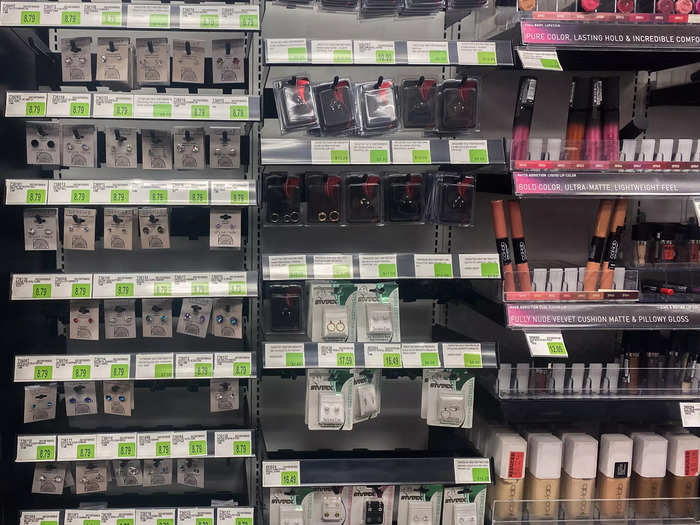 I was surprised to see that the makeup section was designated to one small area, which was half taken up by jewelry for nose and eyebrow piercings.