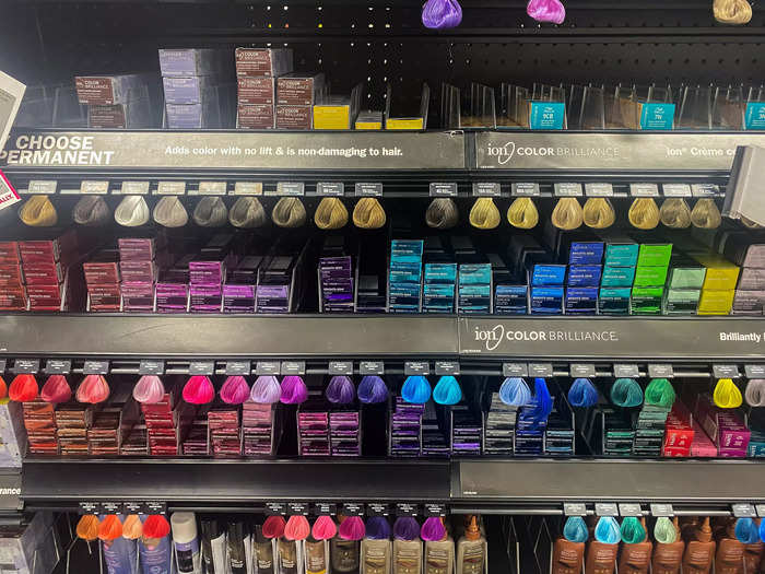 The Sally Beauty store also had a sizable lineup of hair dye brands available, with boxes of different shades lining the shelves.