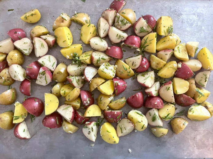 Then I placed my potatoes on a baking sheet.