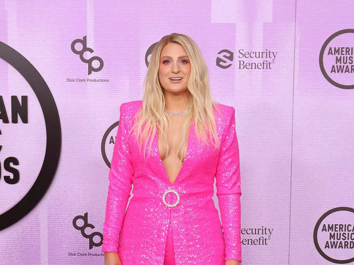 Meghan Trainor jumped on the Barbiecore trend in her dazzling, all-pink look.