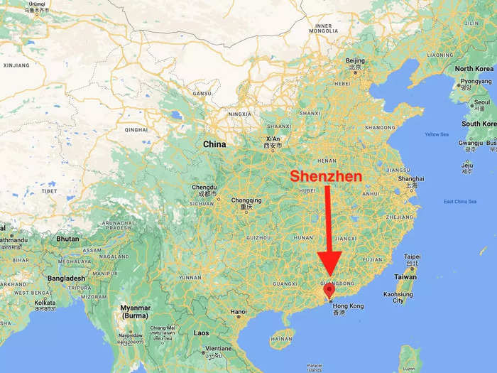 Shenzhen is located in southeastern China in the Guangdong province.