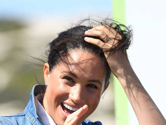 Meghan Markle also struggled with strong winds during a visit to South Africa in 2019.