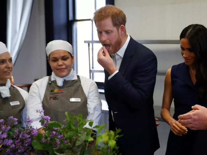 Meanwhile, Prince Harry and Meghan were pictured tasting traditional native Australian ingredients during their royal tour in 2018.