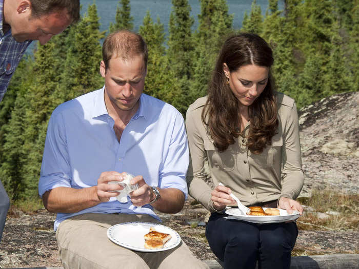 For Prince William and Kate, having their photo taken while eating is part of daily life. Here they are enjoying a meal during a visit to Canada in 2011.