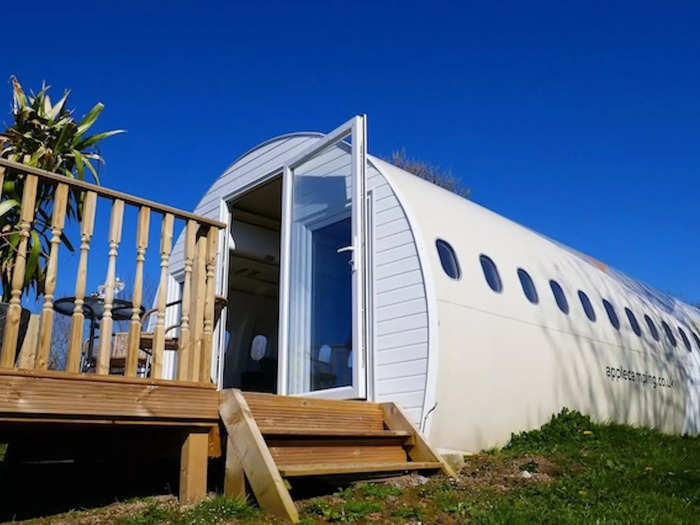 ...a toilet and shower made from the two lavatories and a large outdoor deck…