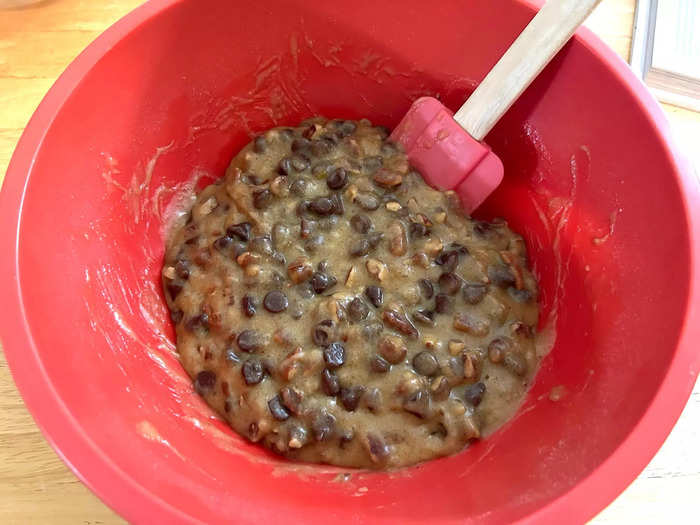 Then I stirred in my chocolate chips and pecans.