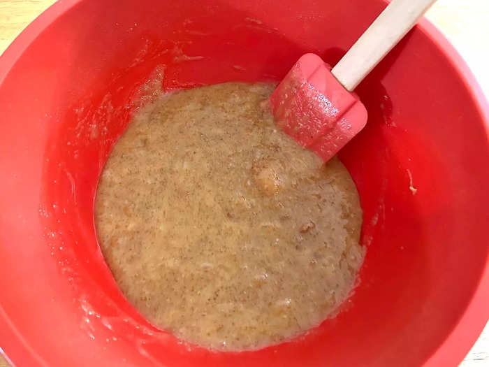 I poured my wet ingredients into the bowl with my dry ingredients.