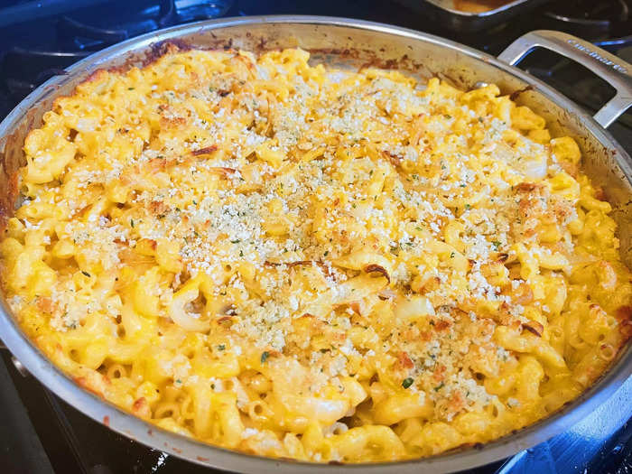 I sprinkled the breadcrumbs over the top of the macaroni and cheese and then baked it for about 20 minutes.