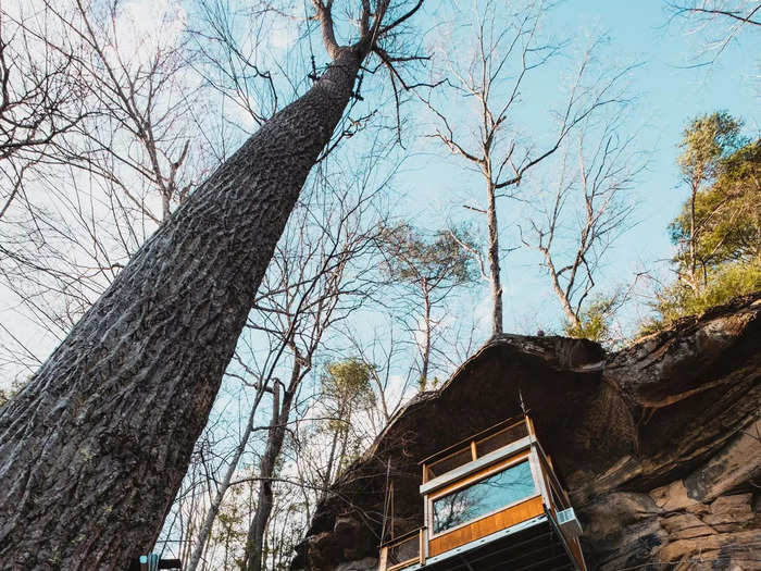 Cliff Dweller earned its name because it is built into a cliff face that faces into the Red River Gorge.