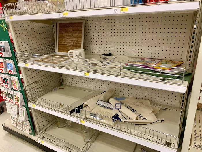 Some shelves near the entrance that usually hold small knickknacks and holiday decor were nearly completely empty when I visited around 10 am.