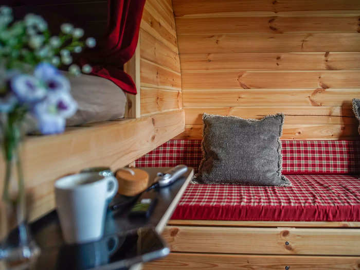 When we were ready to sleep, to access the bed, we pushed the pullout table almost all the way in, leaving a sliver of room to climb in and out.