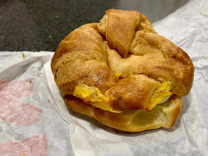 I went with a breakfast sandwich on a croissant, which has been my go-to Dunkin