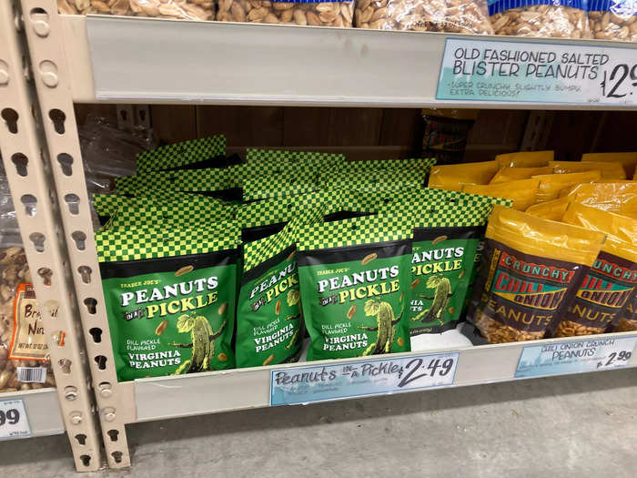 A six-ounce bag of pickle-flavored peanuts also cost $2.49.