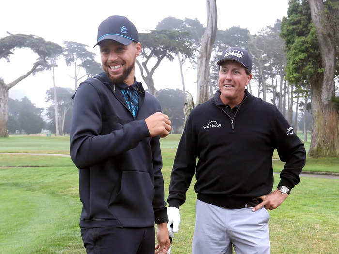 He gets to rub shoulders with famous golfers. Here he is with Phil Mickelson at the Workday Charity Classic (which Eat. Learn. Play. helped sponsor).