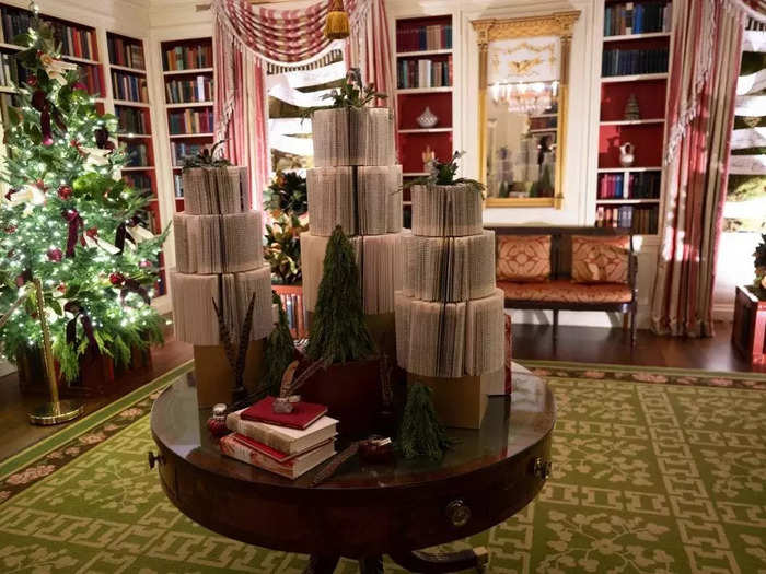 An engraving of the Declaration of Independence sits on display in the White House Library.