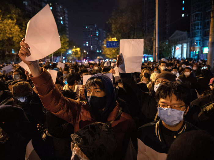 Protesters have used blank sheets of paper as a symbol of defiance