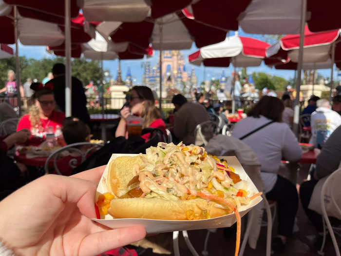 The plant-based loaded-slaw dog was very flavorful.