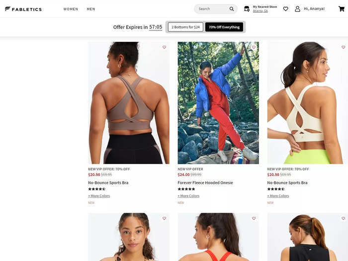 There were many different options for sports bras, and the website was well organized with large photos and a simple black-and-white layout.