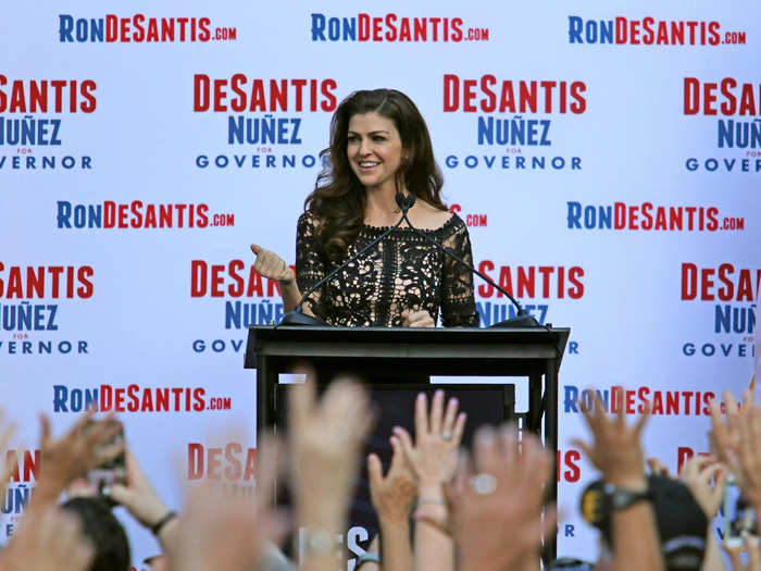 January 2018: While seven months pregnant with their second child, Casey gave an introductory speech at the kickoff rally for DeSantis