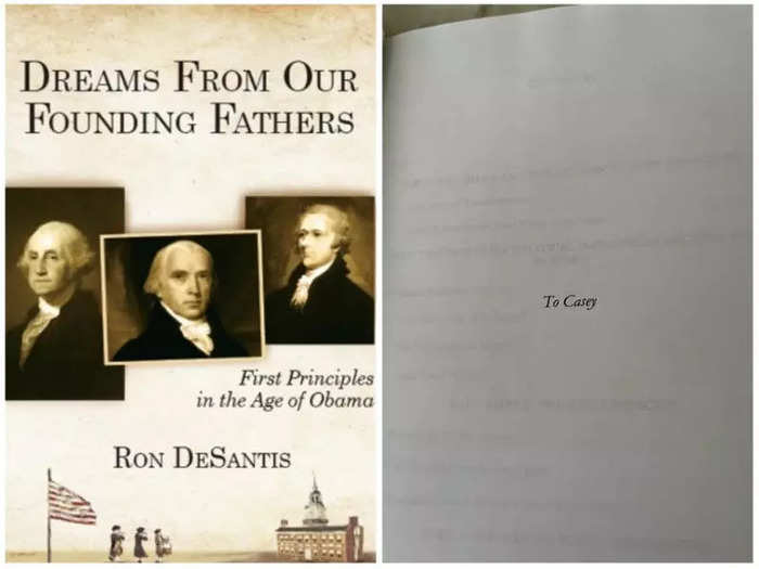 September 2011: DeSantis dedicated his book, "Dreams From Our Founding Fathers: First Principles in the Age of Obama," to his wife.