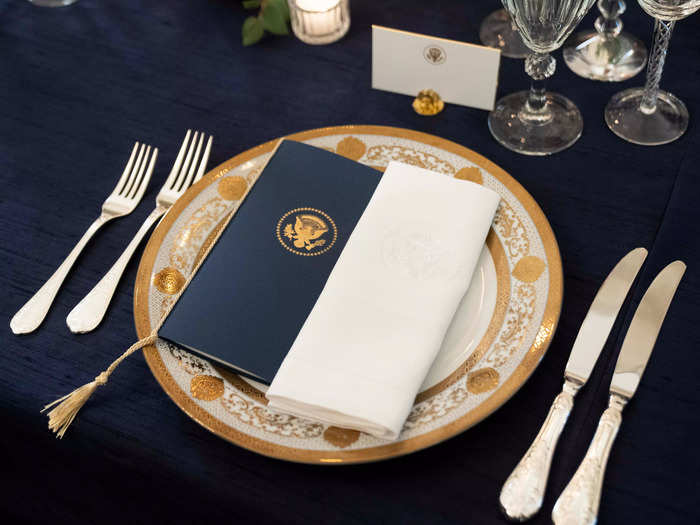 White House china is not permitted to leave the building, so dinner guests will dine on rented dinnerware.