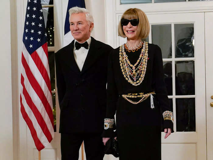 Vogue editor-in-chief Anna Wintour was accompanied by Australian film director Baz Luhrmann.