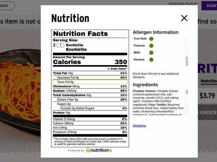 Based on nutrition information from 2022 and 2013, the enchirito contains the same number of calories today as it previously did, so it doesn