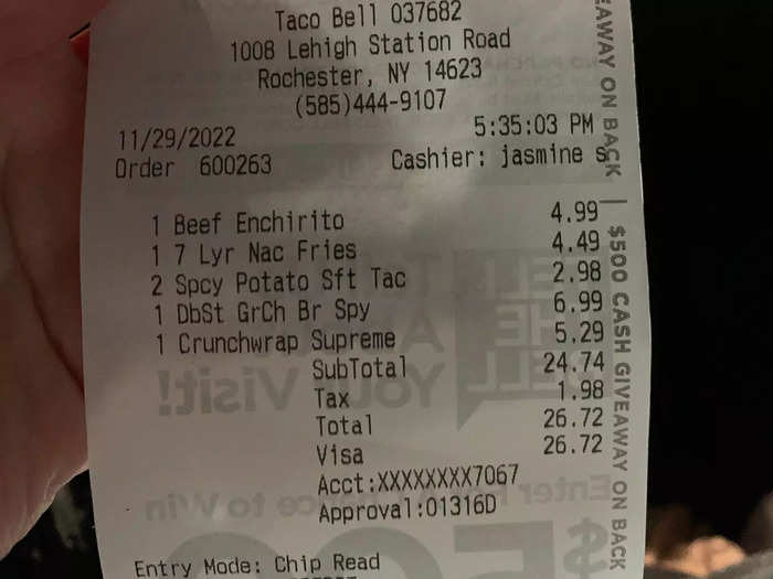 I paid $4.99 for the beef enchirito, making it one of the pricier menu items at Taco Bell.