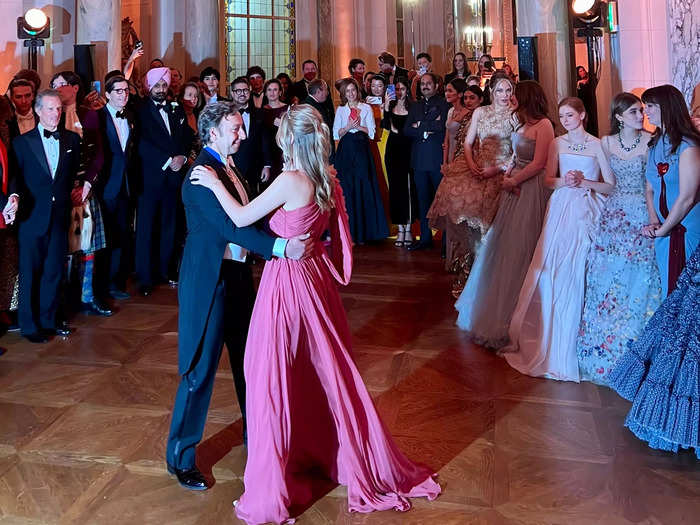 At midnight, everyone gathered to watch the young women take part in a waltz they