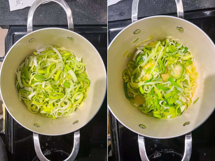 Next, I started to sauté the leeks and let them cook until they softened.