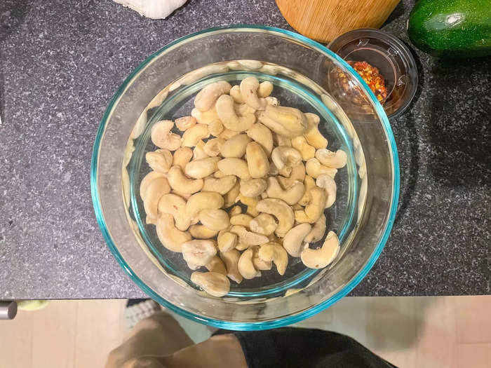 The first thing I did was soak the cashews.