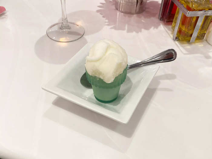 The server kindly brought me a lemon sorbet as a dairy-free alternative. It was delicious and my favorite thing I had eaten during the meal.