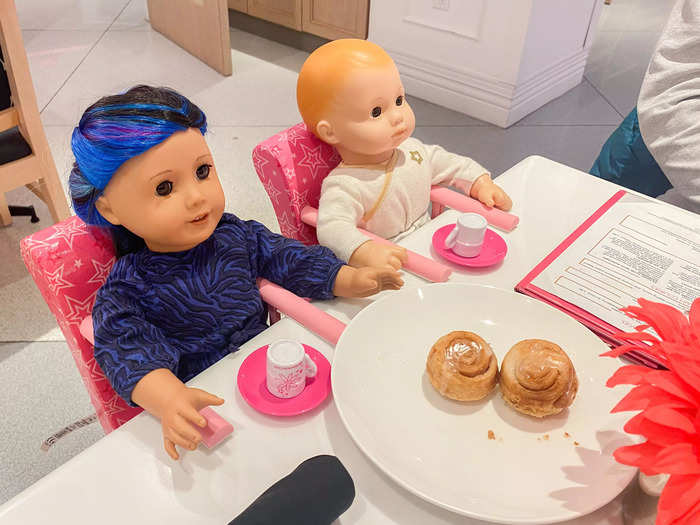 Our server also brought over cinnamon buns for us and our dolls to enjoy as part of the "warm welcome" portion of the dining experience.