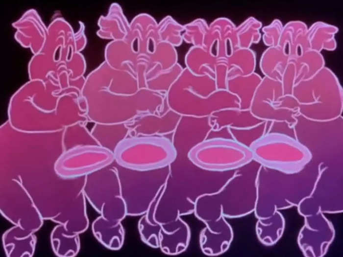 When Edward momentarily changes the channel, you can hear "Pink Elephants on Parade" from "Dumbo" playing.